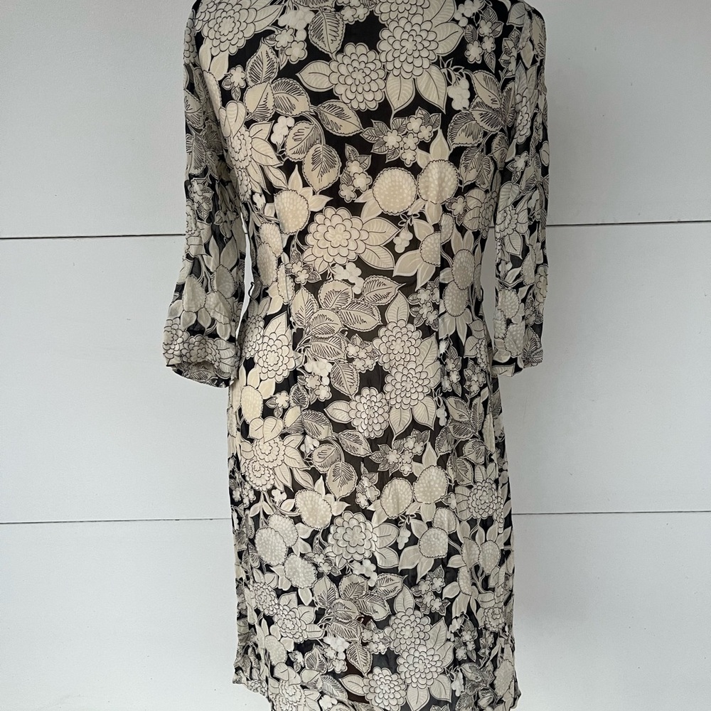 Vintage Women’s Black and White Floral Overlay Dress Sz Small - Picture 3 of 5